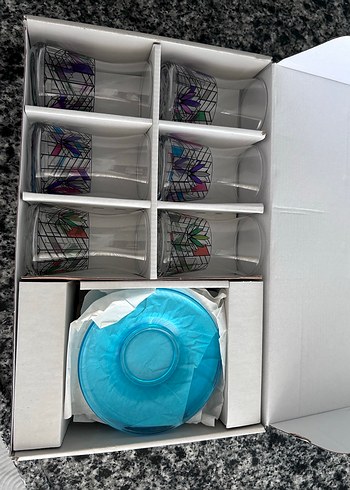 Mavi Desenli Çay Bardağı ve Tabak - Görsel 2