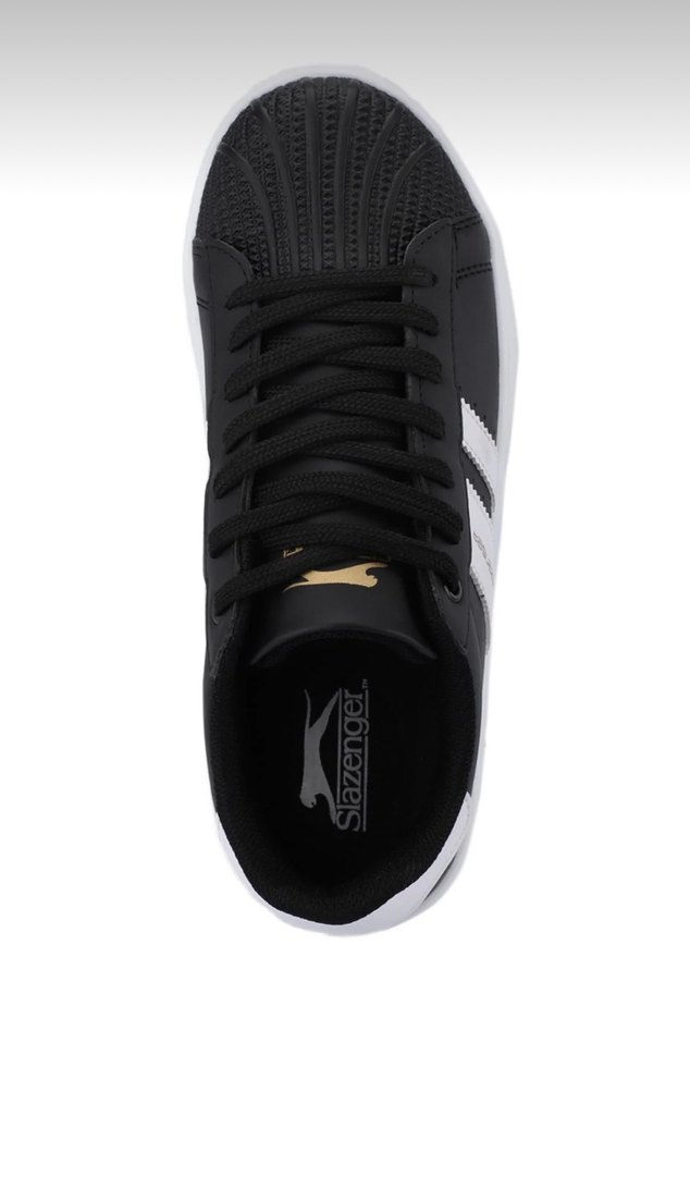 Siyah Beyaz Çizgili Bağcıklı Kadın Spor Ayakkabı - Görsel 3