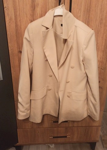 Bej Düğmeli Kadın Blazer Ceket - Görsel 2