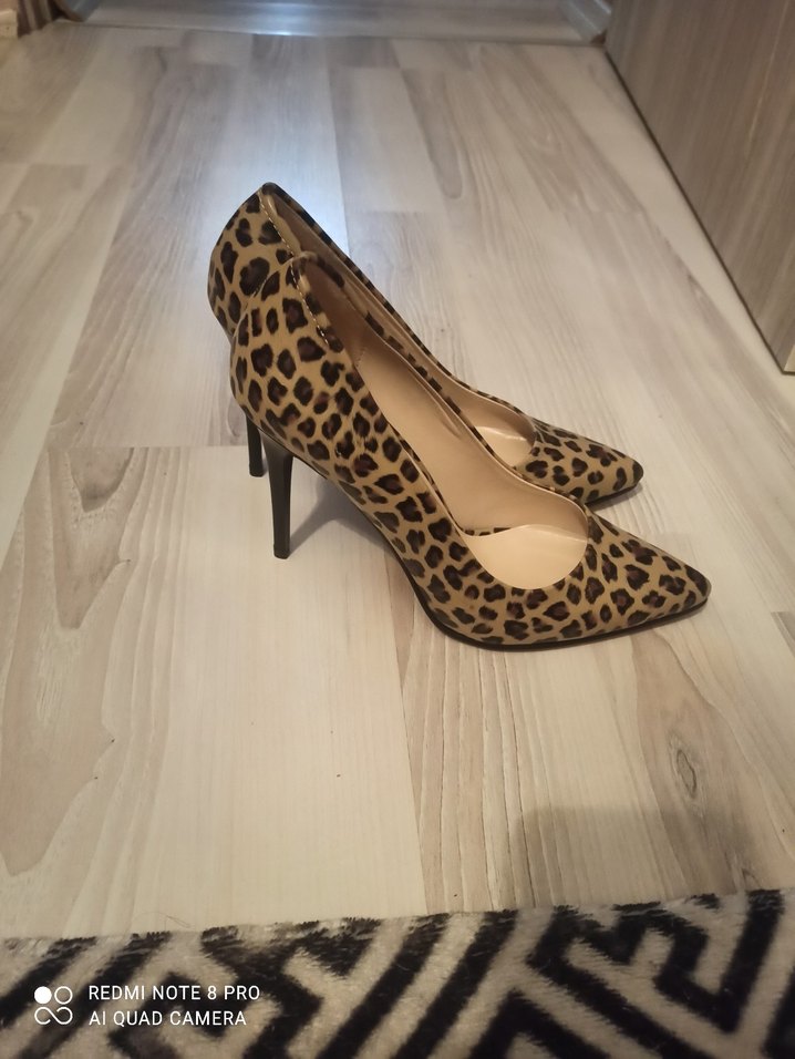 Leopar Desenli Bej Süet Stiletto - Görsel 2