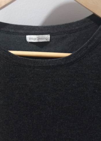 Gri Uzun Kollu Triko Midi Elbise - Görsel 3