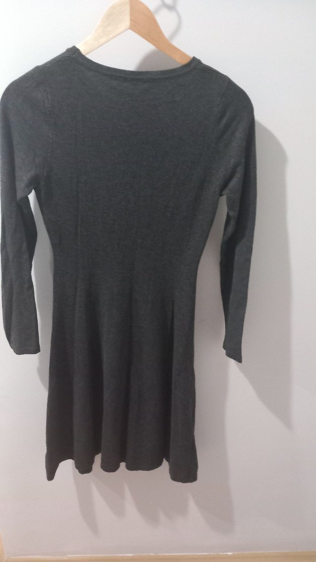 Gri Uzun Kollu Triko Midi Elbise - Görsel 2