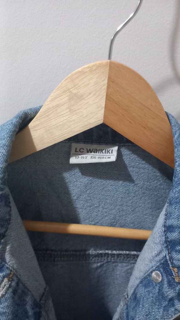 Düğmeli Mavi kız Çocuk Denim Ceket - Görsel 4