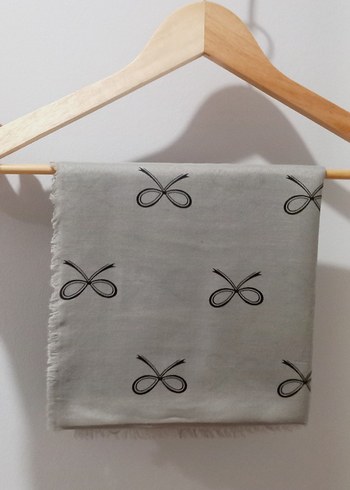 taş rengi  Kadın pamuklu eşarp  - Fiyonk Desenli - Görsel 2