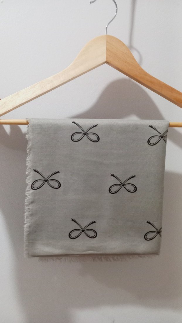 taş rengi  Kadın pamuklu eşarp  - Fiyonk Desenli - Görsel 2