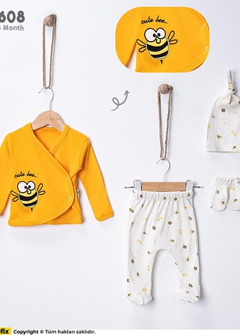 Sarı Nakışlı Örgü Bebek Hastane Kıyafeti - Görsel 2