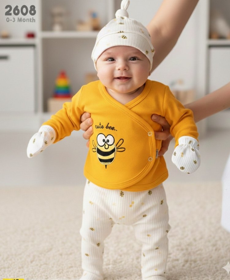 Sarı Nakışlı Örgü Bebek Hastane Kıyafeti - Görsel 3