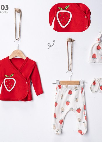 Kırmızı Örgü Desenli Bebek Hastane Kıyafeti - Görsel 3