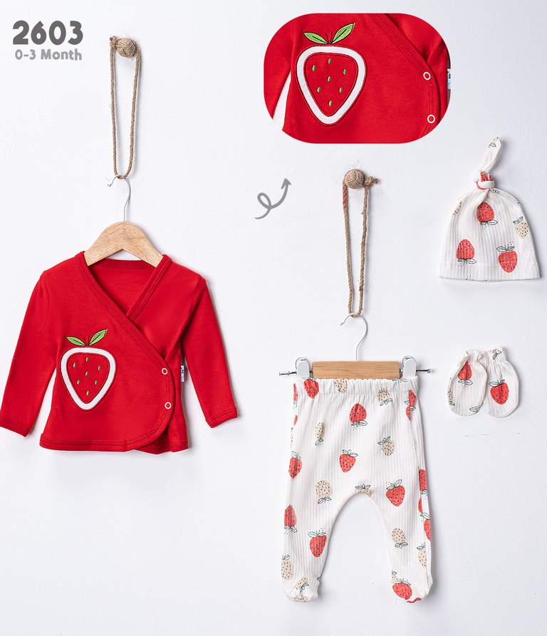 Kırmızı Örgü Desenli Bebek Hastane Kıyafeti - Görsel 3