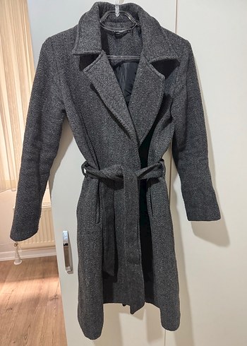 Kemerli Antrasit Gri Kaban - Görsel 5