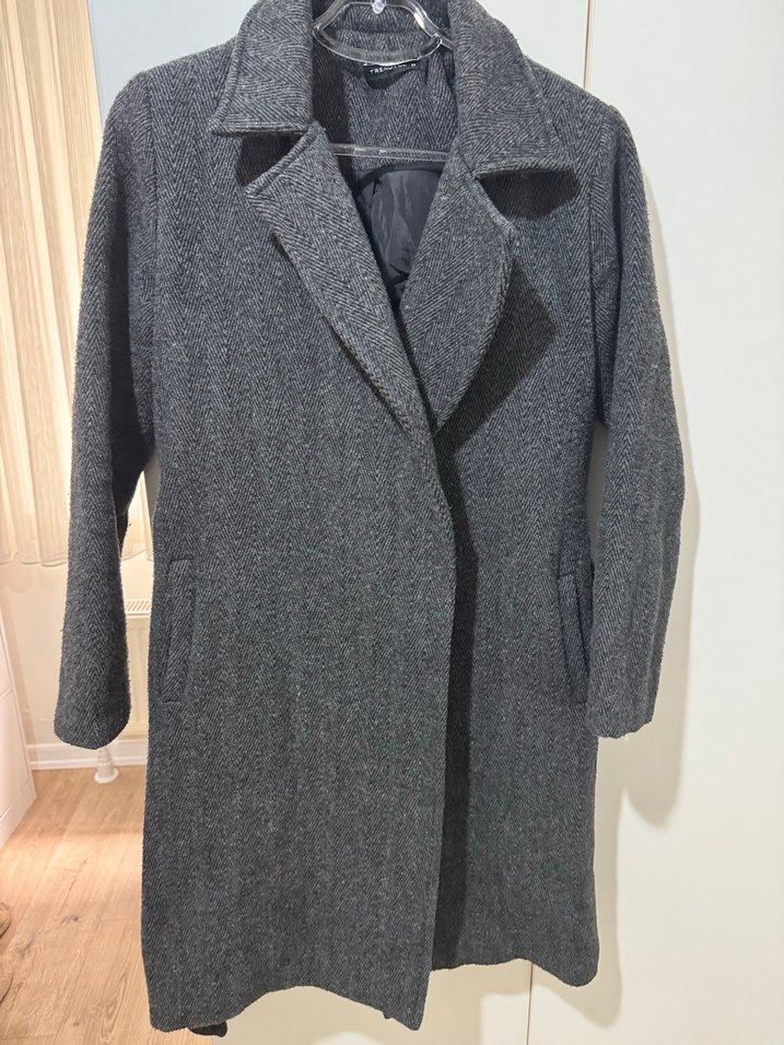 Kemerli Antrasit Gri Kaban - Görsel 3