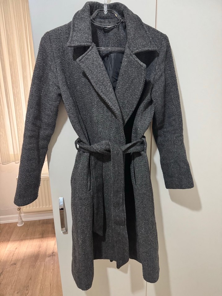 Kemerli Antrasit Gri Kaban - Görsel 5