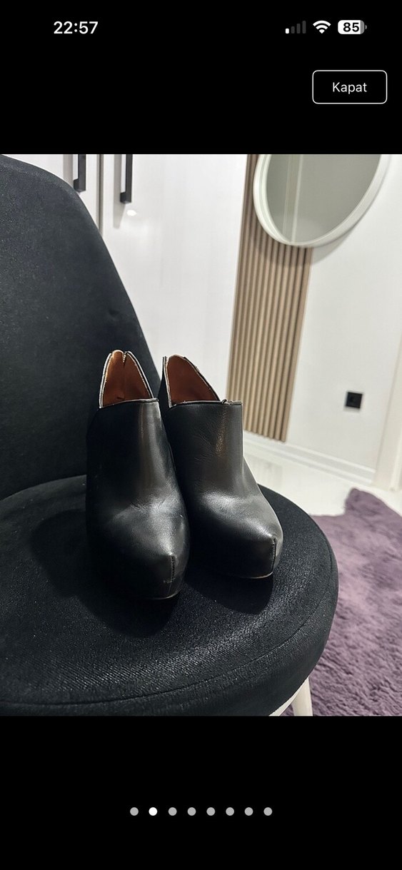 Siyah Deri Topuklu Kadın Bot - Görsel 2