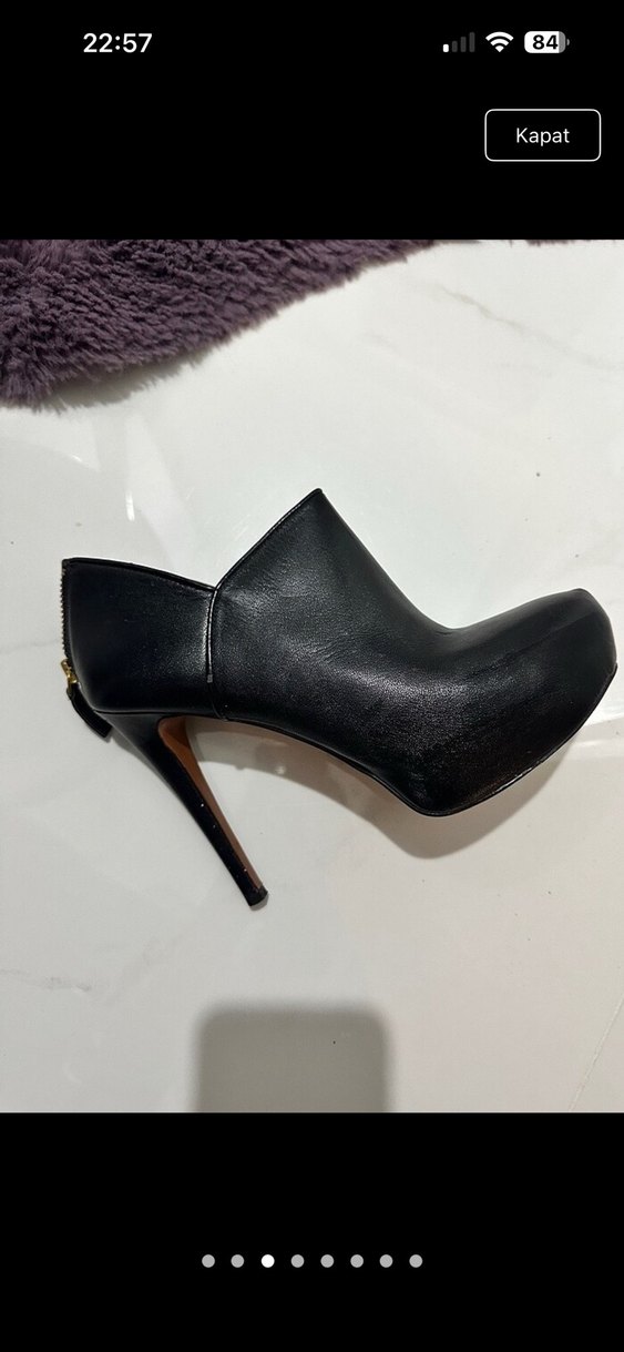 Siyah Deri Topuklu Kadın Bot - Görsel 3