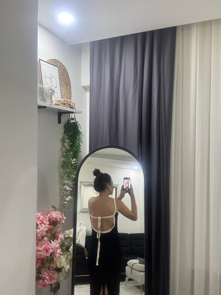 Siyah Askılı Midi Elbise - Görsel 2