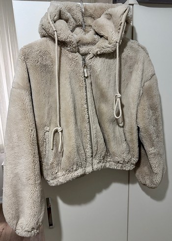 Krem Peluş Detaylı Kadın Midi Ceket - Görsel 3