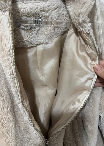 Krem Peluş Detaylı Kadın Midi Ceket - Görsel 4