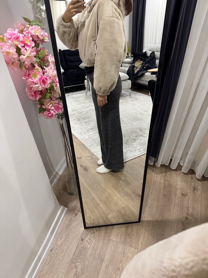 Krem Peluş Detaylı Kadın Midi Ceket - Görsel 2