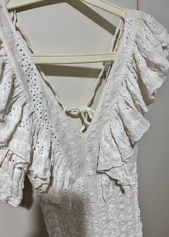 Dantel Detaylı Beyaz Midi Elbise - Görsel 4