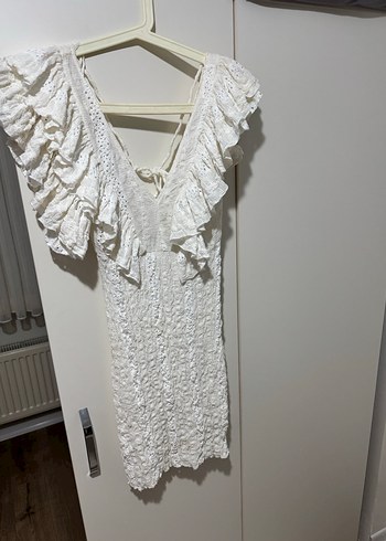 Dantel Detaylı Beyaz Midi Elbise - Görsel 2