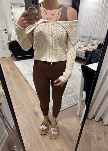 Örgü krem Fermuarlı Kadın Kazak - Görsel 6