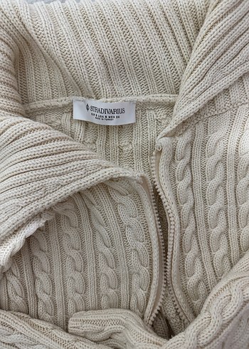 Örgü krem Fermuarlı Kadın Kazak - Görsel 2