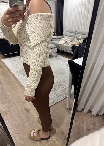 Örgü krem Fermuarlı Kadın Kazak - Görsel 5