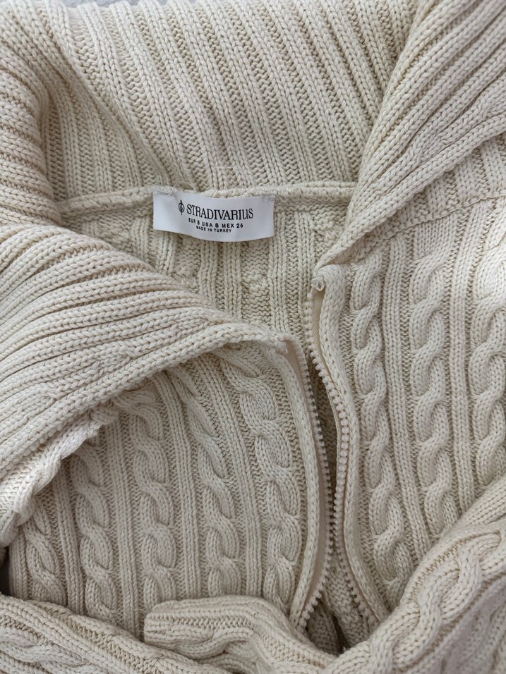Örgü krem Fermuarlı Kadın Kazak - Görsel 2