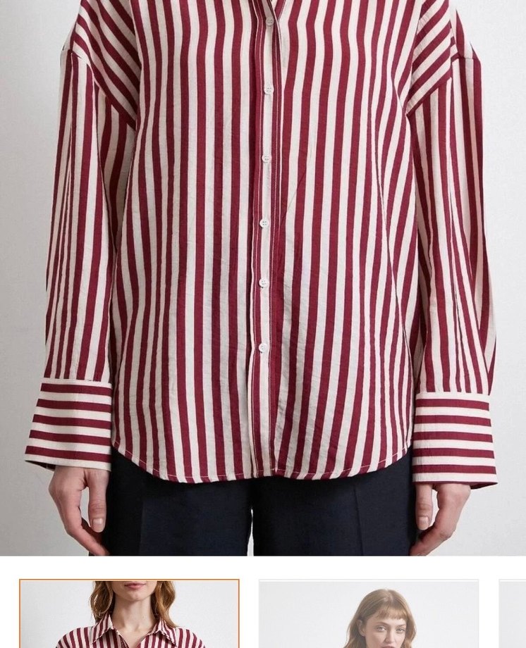 Bordo Çizgili Uzun Kollu Kadın Gömlek - Görsel 2