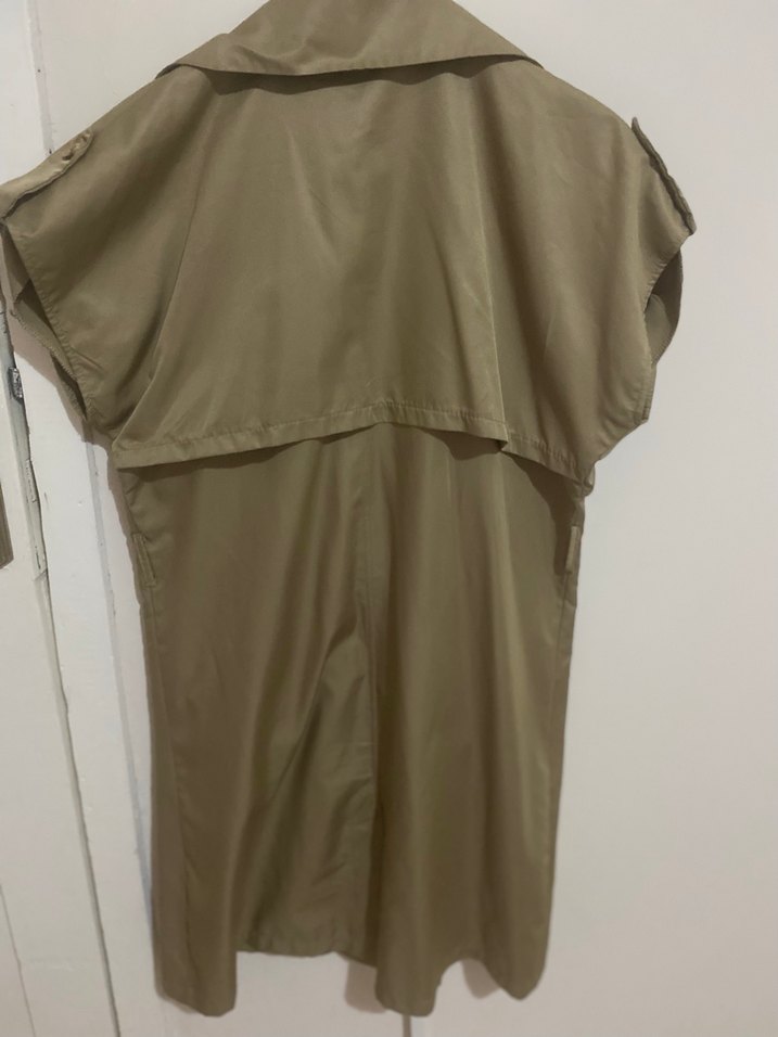 Bej Uzun Kesim Kolsuz Trençkot - Görsel 3