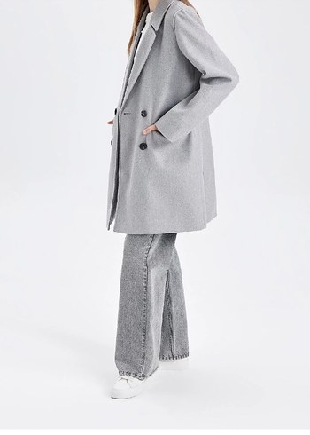 Gri Çift Düğmeli Kaban - Görsel 3