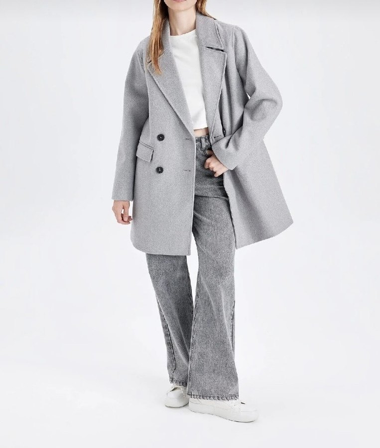 Gri Çift Düğmeli Kaban - Görsel 2