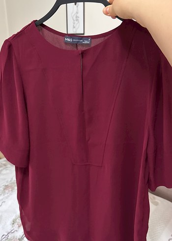 Marks & Spencer Bordo V Yaka Dugmeli Kadin Bluz
