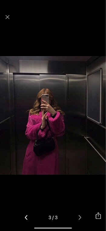 m Beden Bershka deri kürklü pembe kaban