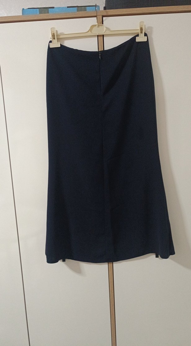 Lacivert Midi Drapeli Kadın Etek - Görsel 2