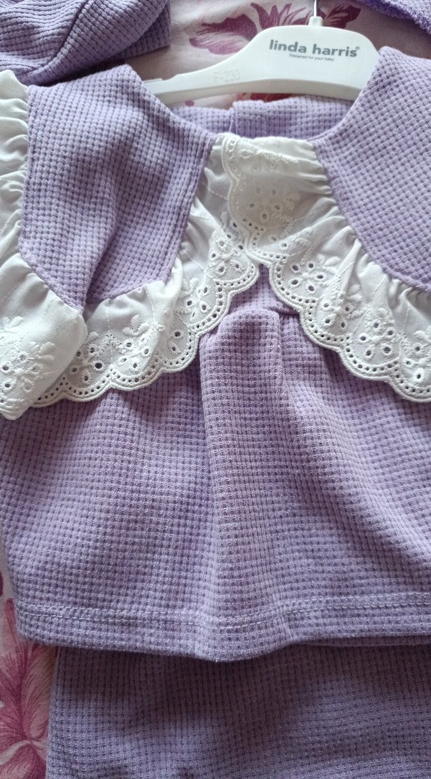 Dantel Detaylı Mor Bebek Kız Takımı - Görsel 2