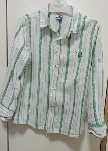 Erkek Çocuk Yeşil Çizgili Pamuk Gömlek - Görsel 2