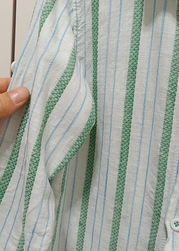 Erkek Çocuk Yeşil Çizgili Pamuk Gömlek - Görsel 3