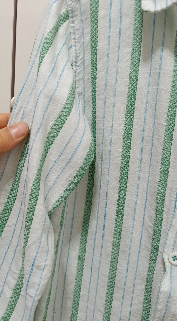 Erkek Çocuk Yeşil Çizgili Pamuk Gömlek - Görsel 3