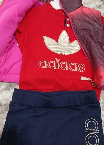 Kız Çocuk Kırmızı Adidas Ceket ve Yelek Takımı - Görsel 3
