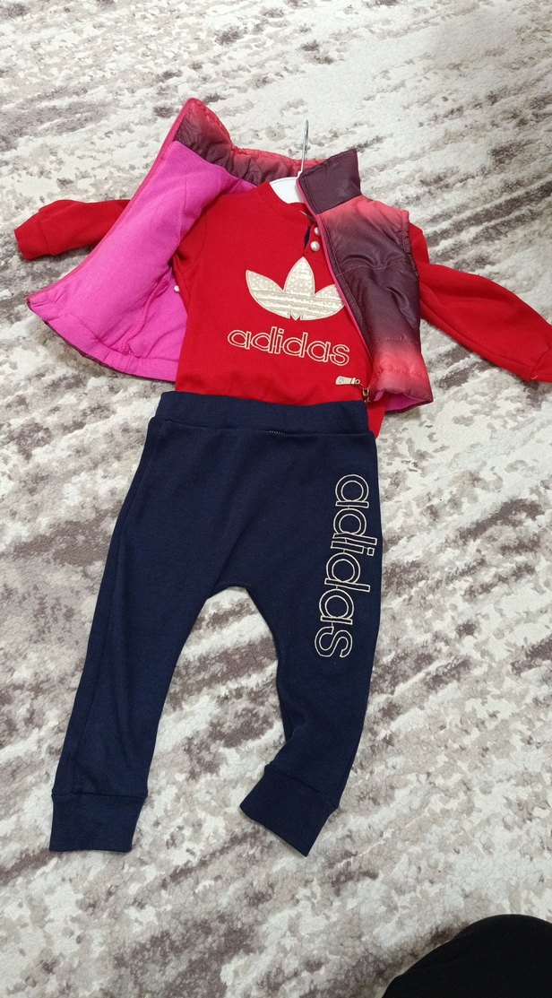 Kız Çocuk Kırmızı Adidas Ceket ve Yelek Takımı - Görsel 2