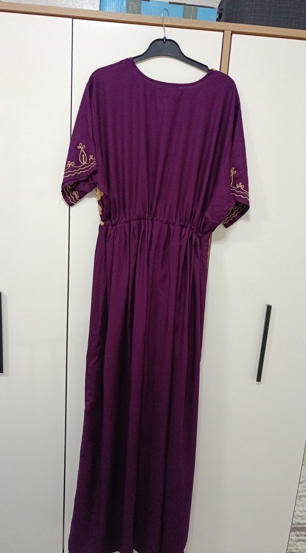 Mor İşlemeli Uzun Bohem Elbise - Görsel 2