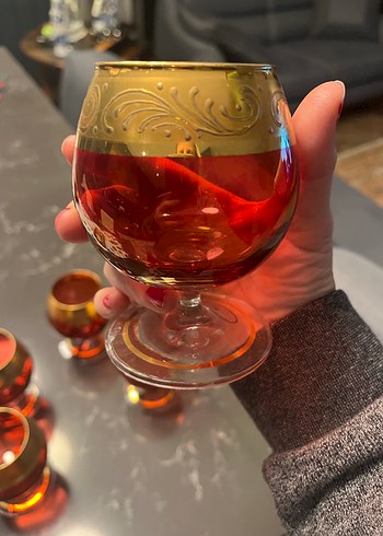 Altın Detaylı Koyu Kırmızı Bardak Seti - Görsel 2