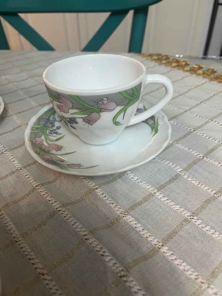 Pastel Çiçek Desenli parlex Kahve Fincanı Seti - Görsel 5