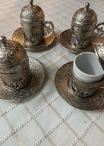 Bakır  Renk İşlemeli Kahve Fincan Seti - Görsel 2