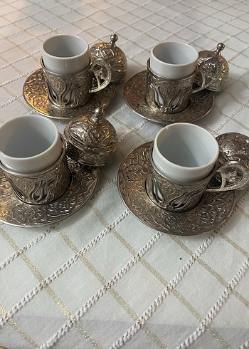 Bakır  Renk İşlemeli Kahve Fincan Seti - Görsel 3