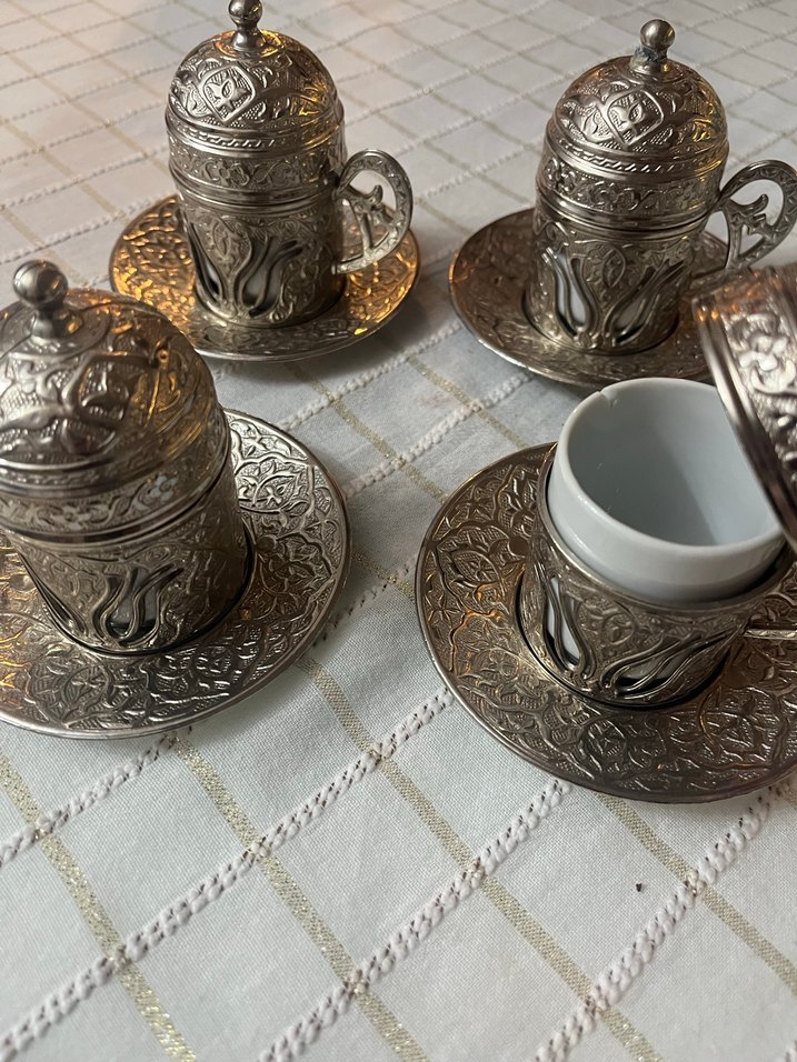 Bakır  Renk İşlemeli Kahve Fincan Seti - Görsel 2