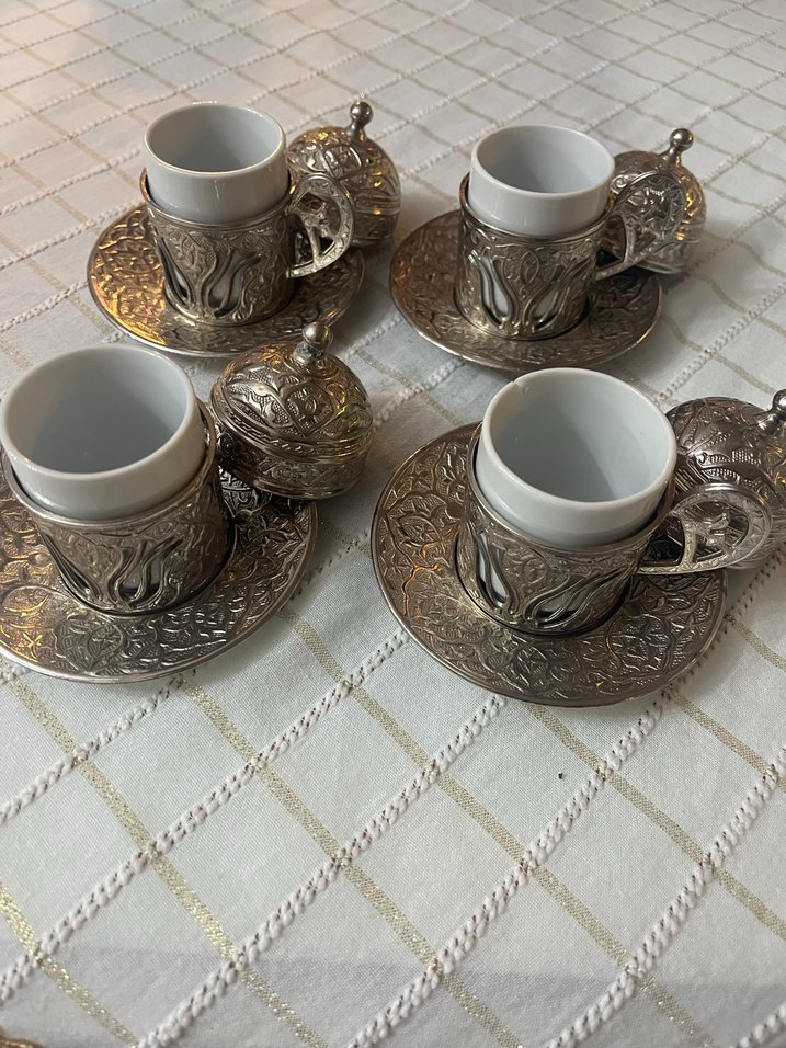 Bakır  Renk İşlemeli Kahve Fincan Seti - Görsel 3