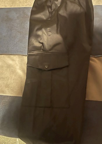 Mavi jean Siyah Kemerli Rahat Kadın saten  kargo Pantolon - Görsel 4