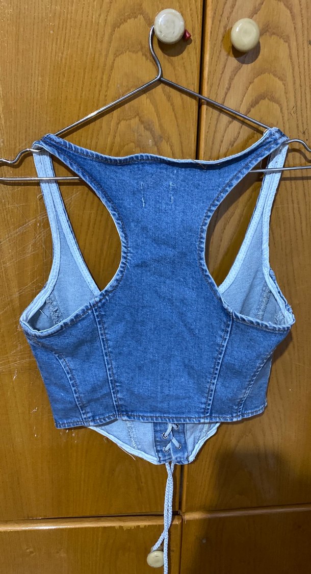 BDG Mavi Denim Bağcıklı Büstiyer - Görsel 4